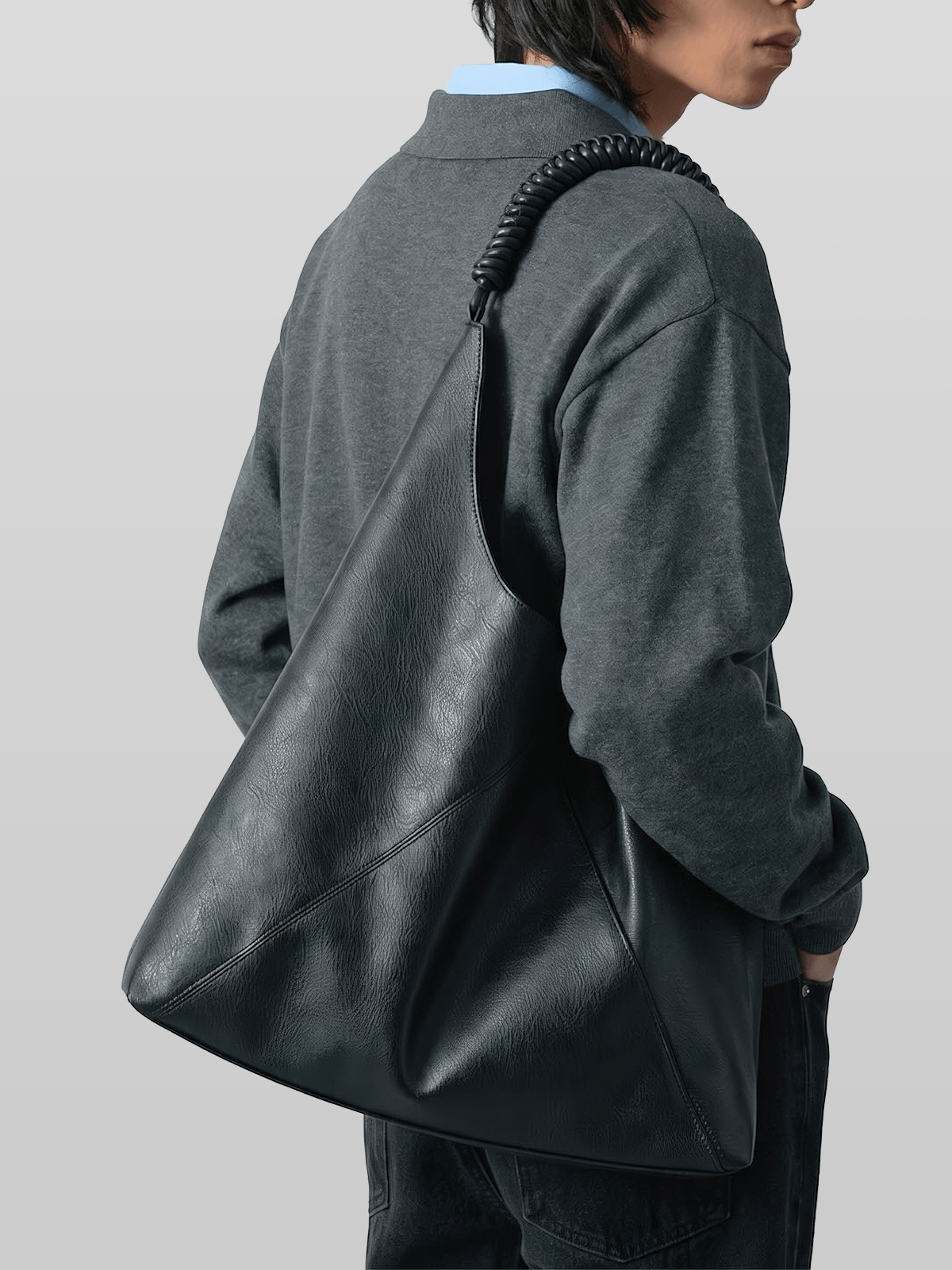 Braided Handle Triangle Tote Bag