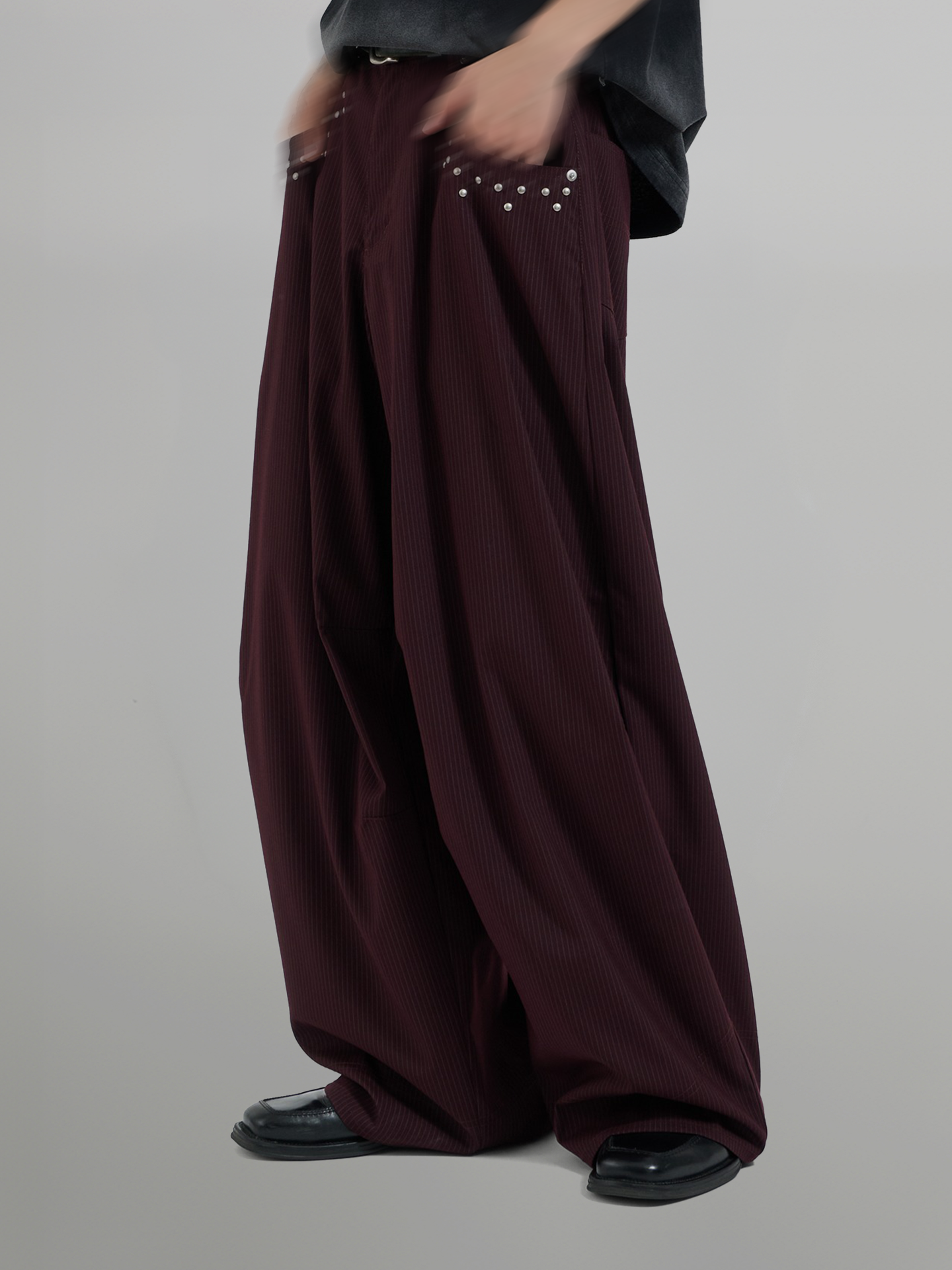 Silver Studded Striped Wide Pants