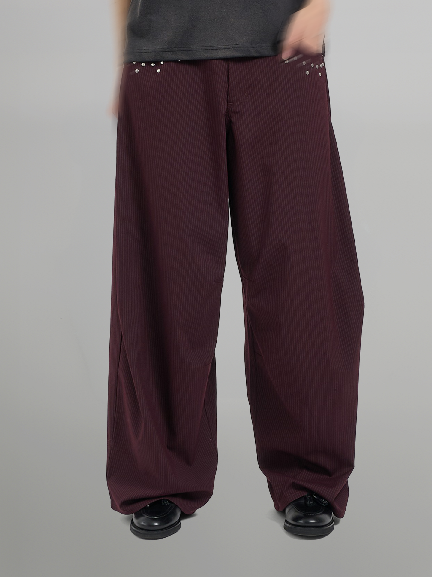 Silver Studded Striped Wide Pants