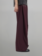 Studded Striped Wide Pants Burgundy – Front view | clean essentials / minimalist | UNPROVEN