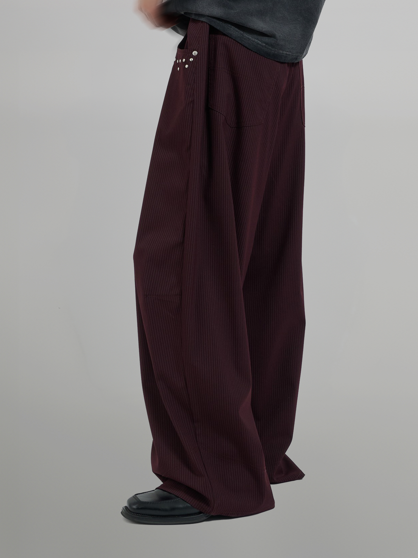 Silver Studded Striped Wide Pants