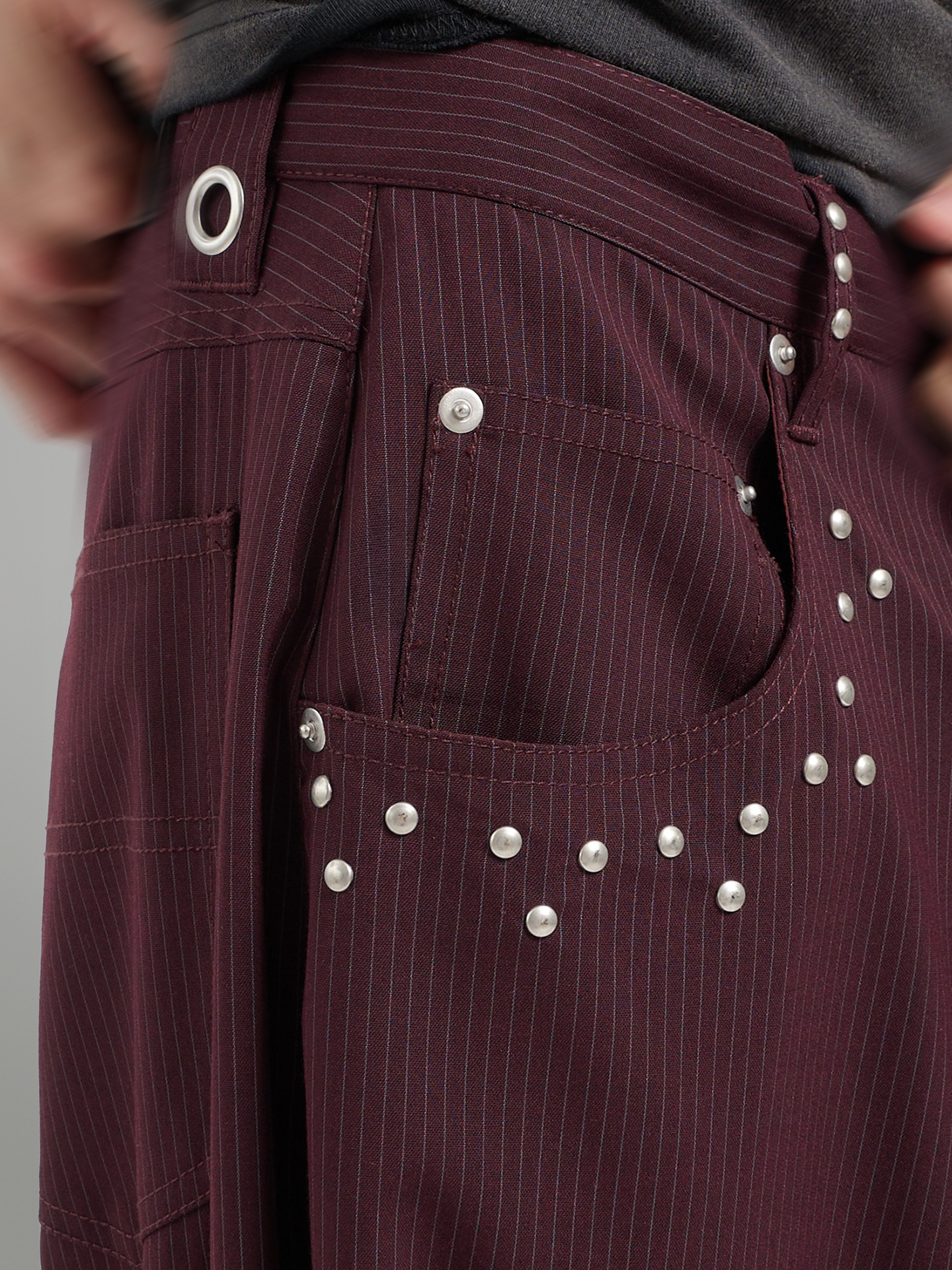 Silver Studded Striped Wide Pants
