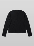 Button-Cuff Henley Neck T-Shirt
