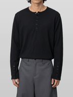 Button-Cuff Henley Neck T-Shirt