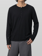 Button-Cuff Henley Neck T-Shirt