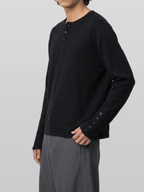 Button-Cuff Henley Neck T-Shirt