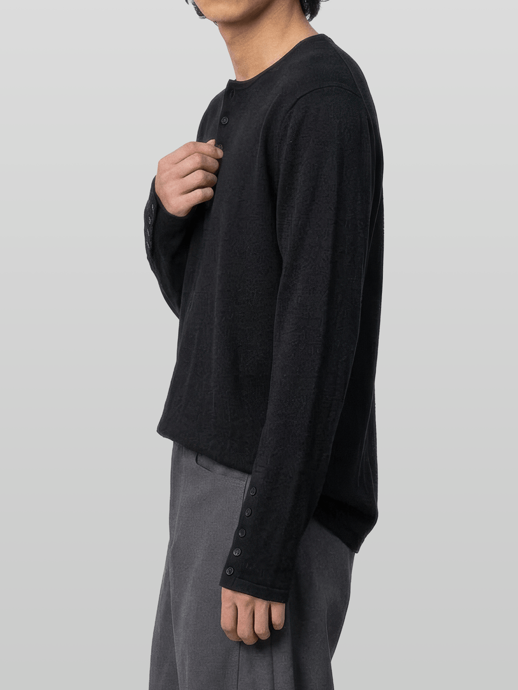 Button-Cuff Henley Neck T-Shirt