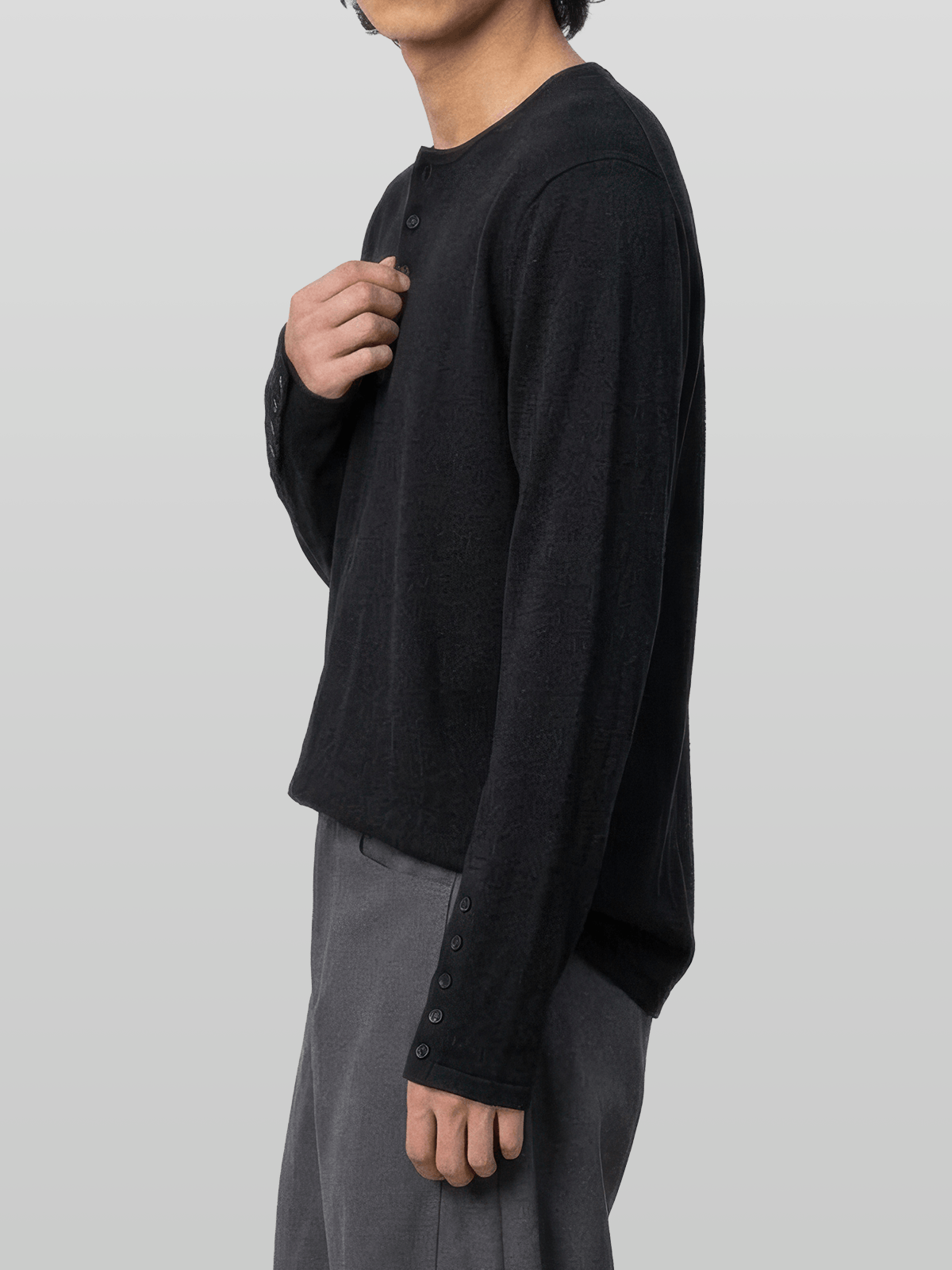 Button-Cuff Henley Neck T-Shirt