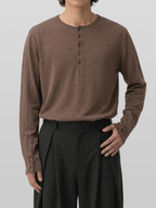 Button-Cuff Henley Neck T-Shirt