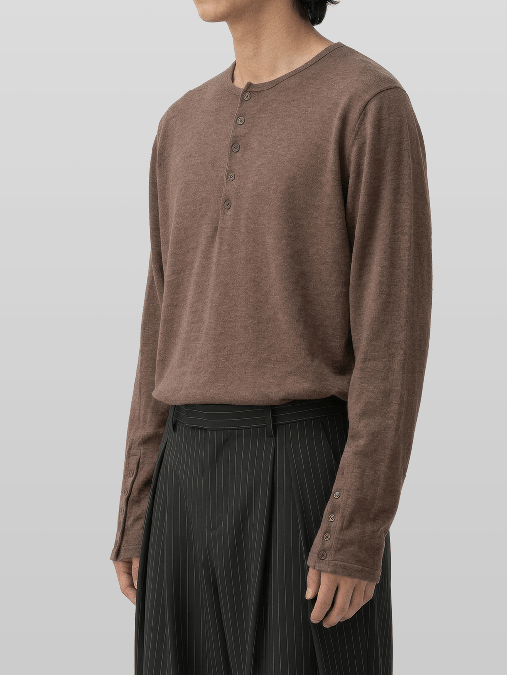 Button-Cuff Henley Neck T-Shirt