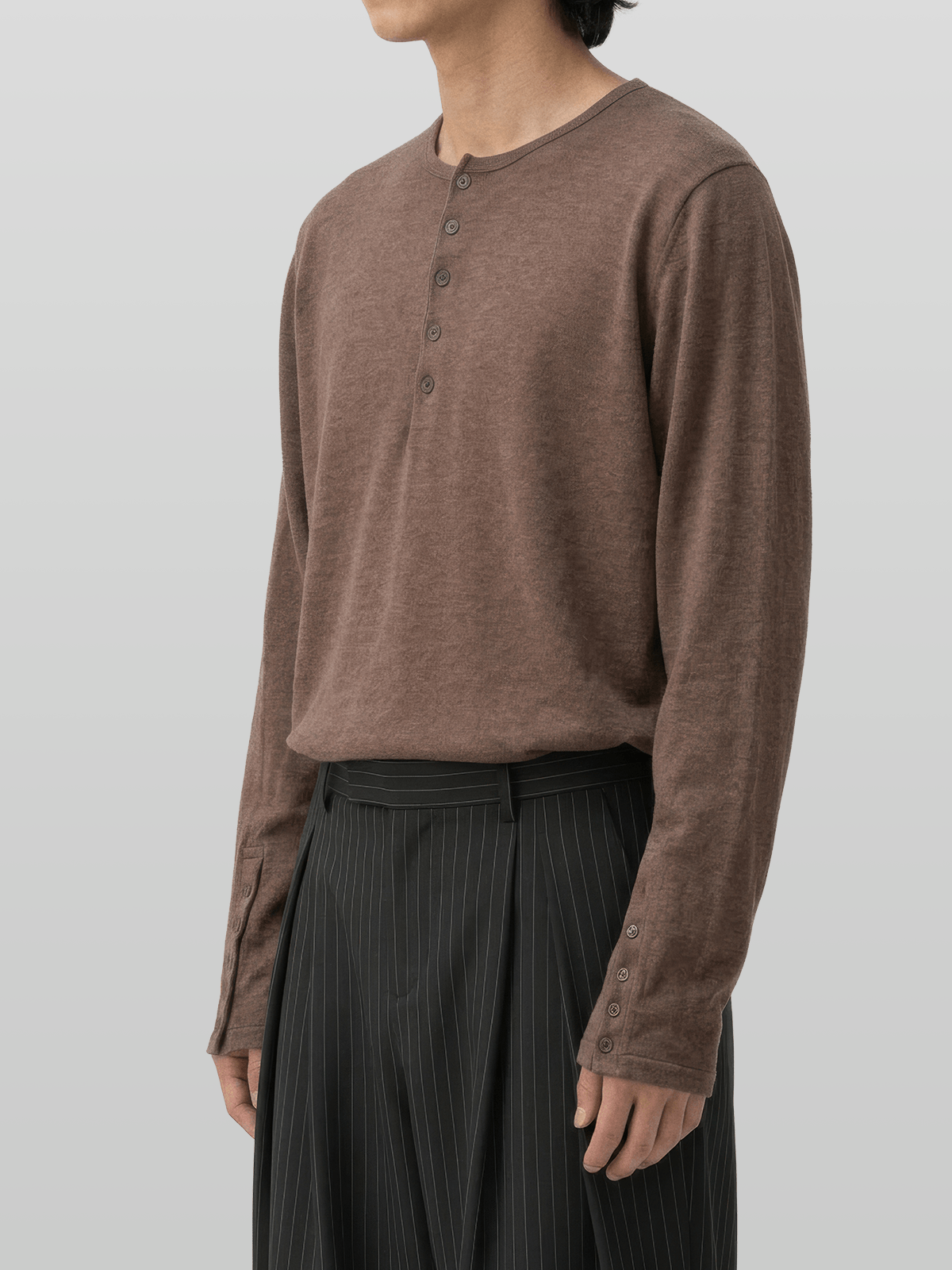Button-Cuff Henley Neck T-Shirt