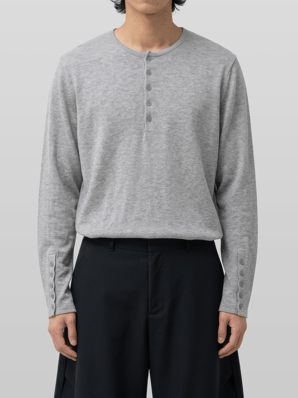 Button-Cuff Henley Neck T-Shirt