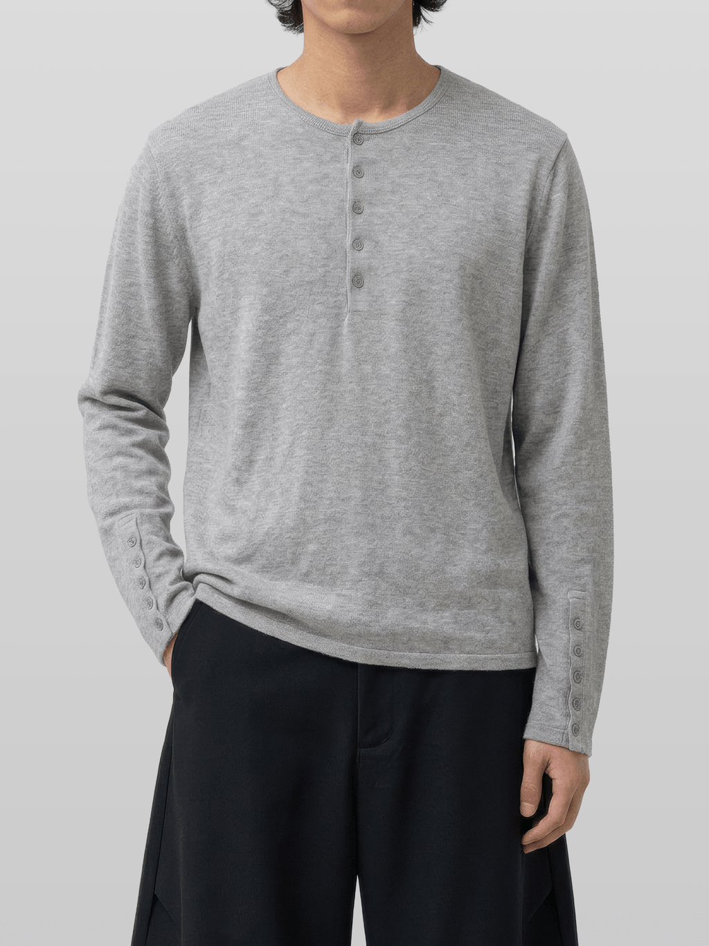Button-Cuff Henley Neck T-Shirt