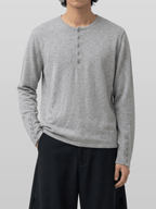 Button-Cuff Henley Neck T-Shirt