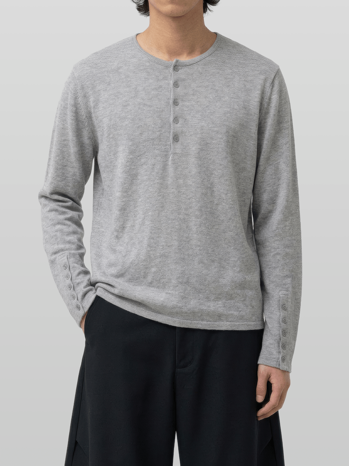Button-Cuff Henley Neck T-Shirt