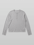 Button-Cuff Henley Neck T-Shirt