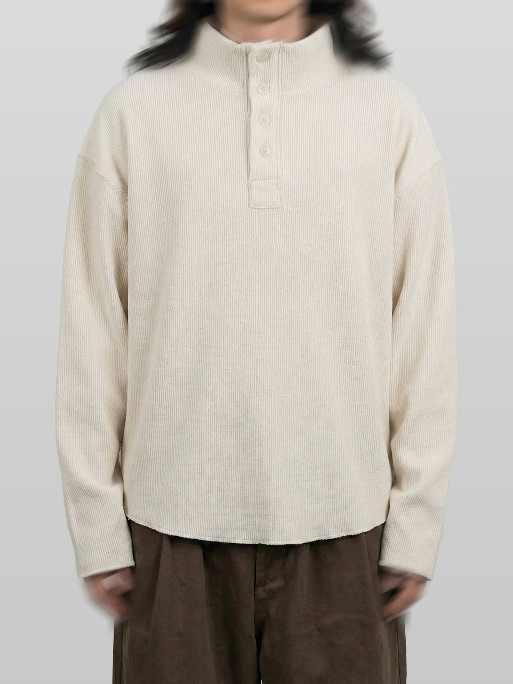 Button Mock Neck Sweatshirt