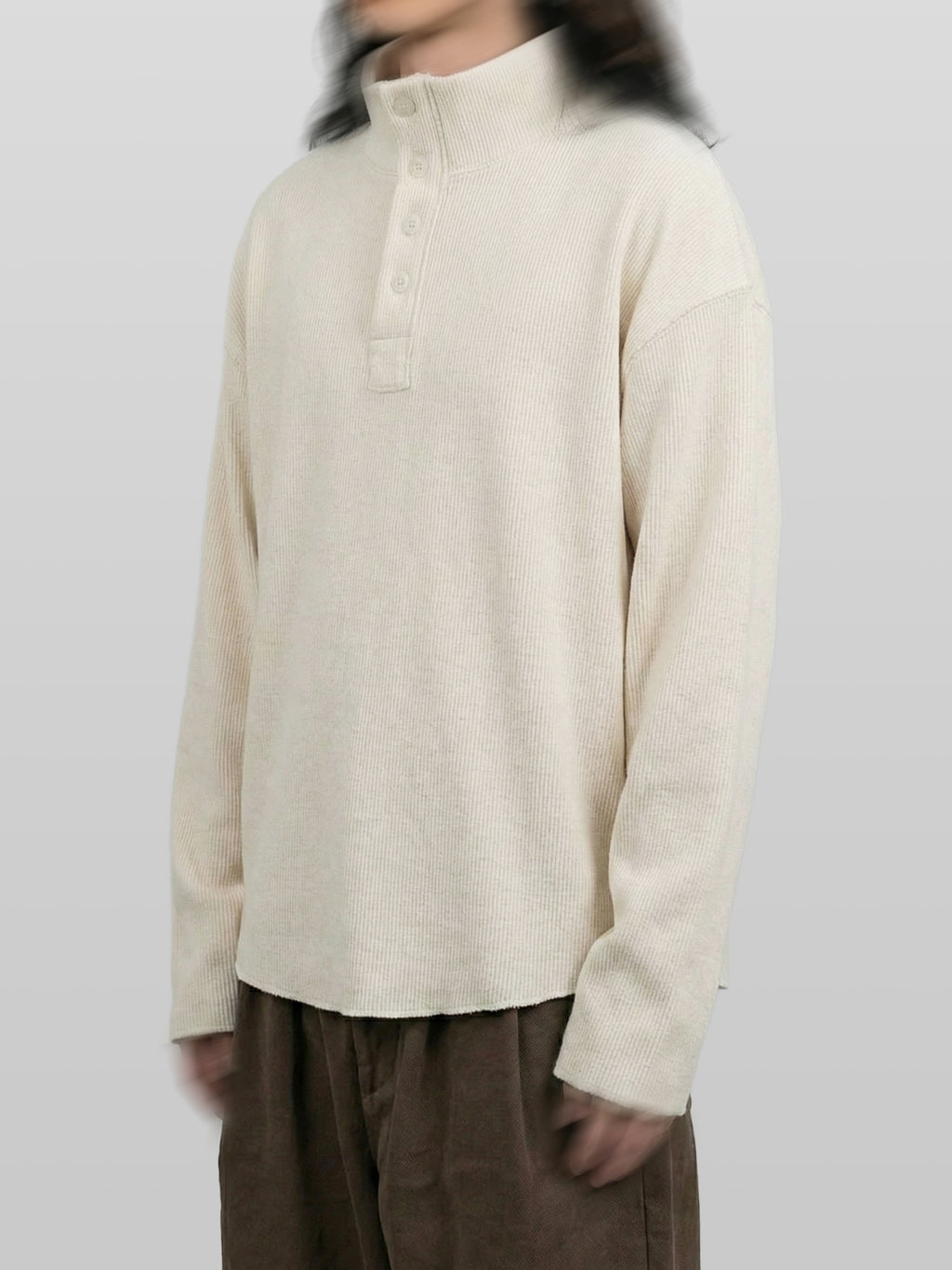 Button Mock Neck Sweatshirt
