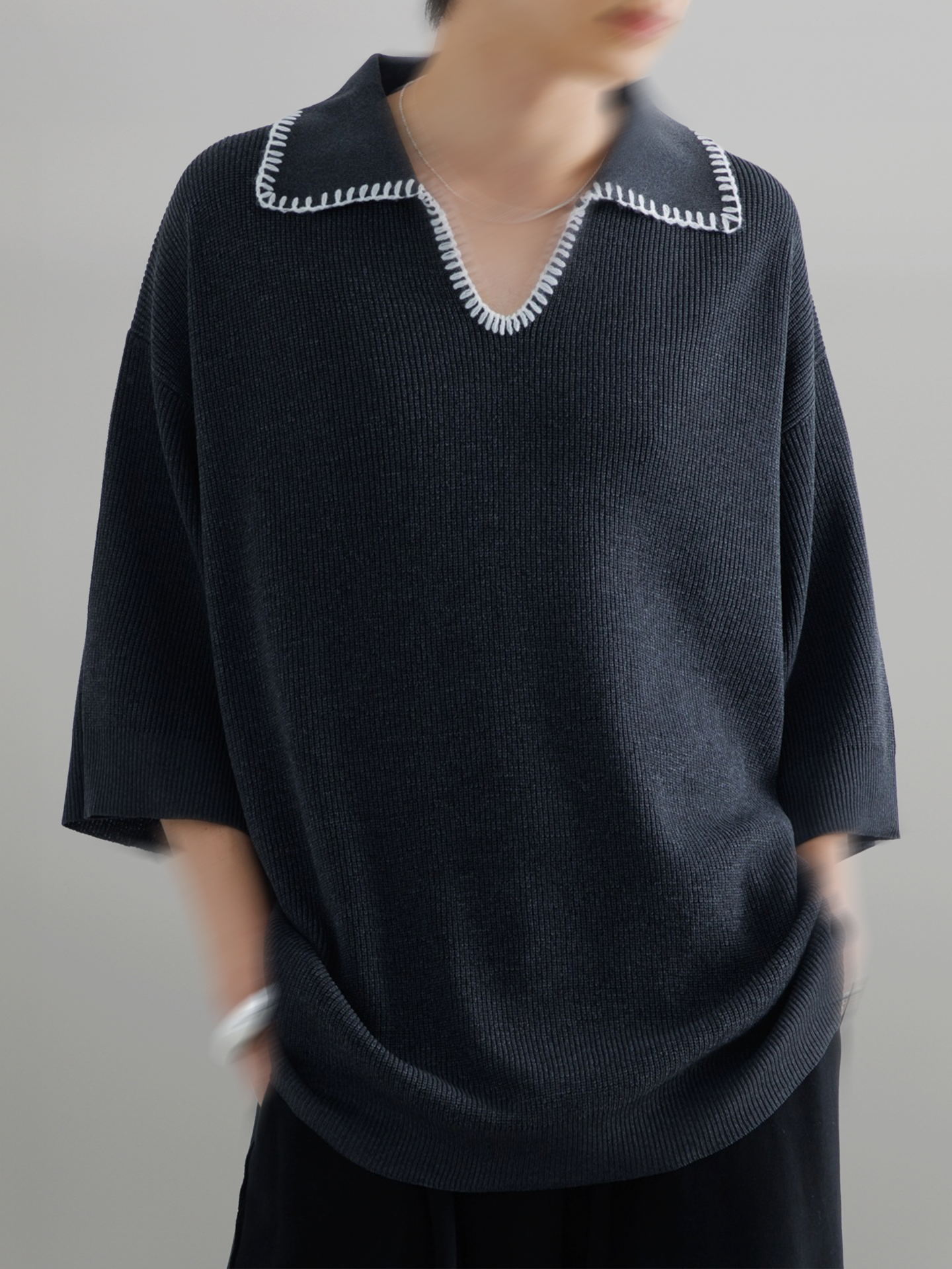 Stitched Knit Polo Shirt