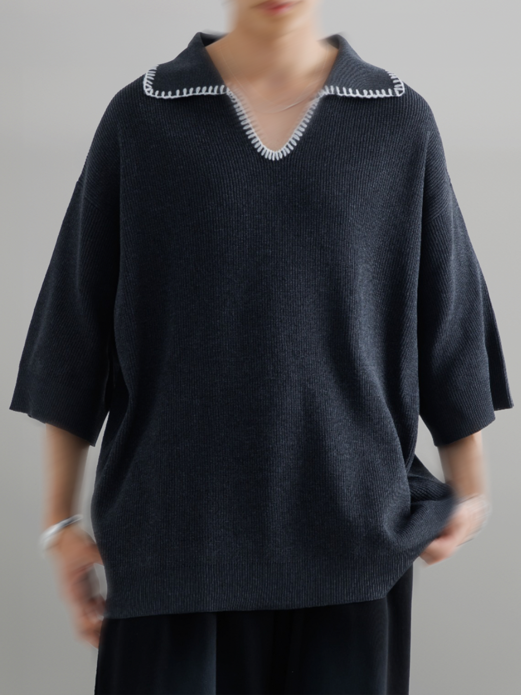 Stitched Knit Polo Shirt