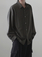 Loose-Fit Balloon Sleeve Shirt charcoal – Front view | relaxed tailoring / semi-wide fit | UNPROVEN