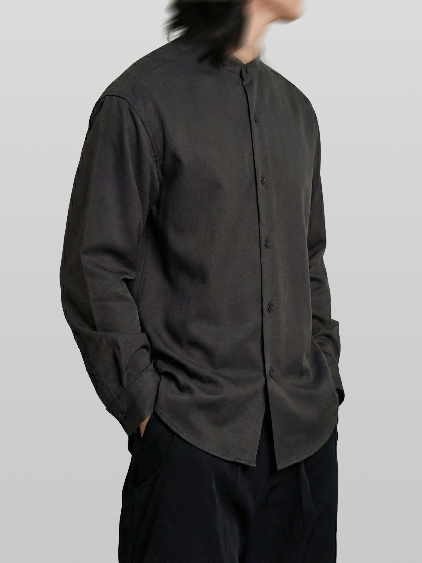 Wool-Like Collarless Shirt Charcoal - Mens Shirt UNPROVEN.STUDIO Wool-Like Collarless Shirt Charcoal - Mens Shirt UNPROVEN.STUDIO
