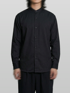 Collarless Shirt Black front - cleanfit minimal - UNPROVEN