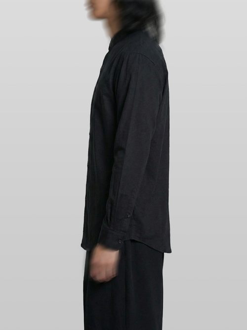 Collarless Shirt Black – Front view | clean essentials / minimalist | UNPROVEN