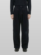 Corduroy Wide Pants black – Front view | wide-leg / pleated / relaxed tailoring | UNPROVEN