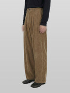 Corduroy Wide Pants dark-beige – Front view | wide-leg / pleated / relaxed tailoring | UNPROVEN
