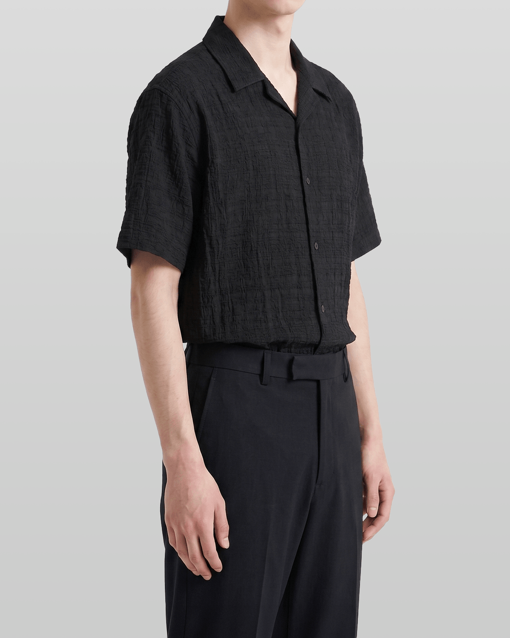 Crinkle Texture Open Collar Shirt