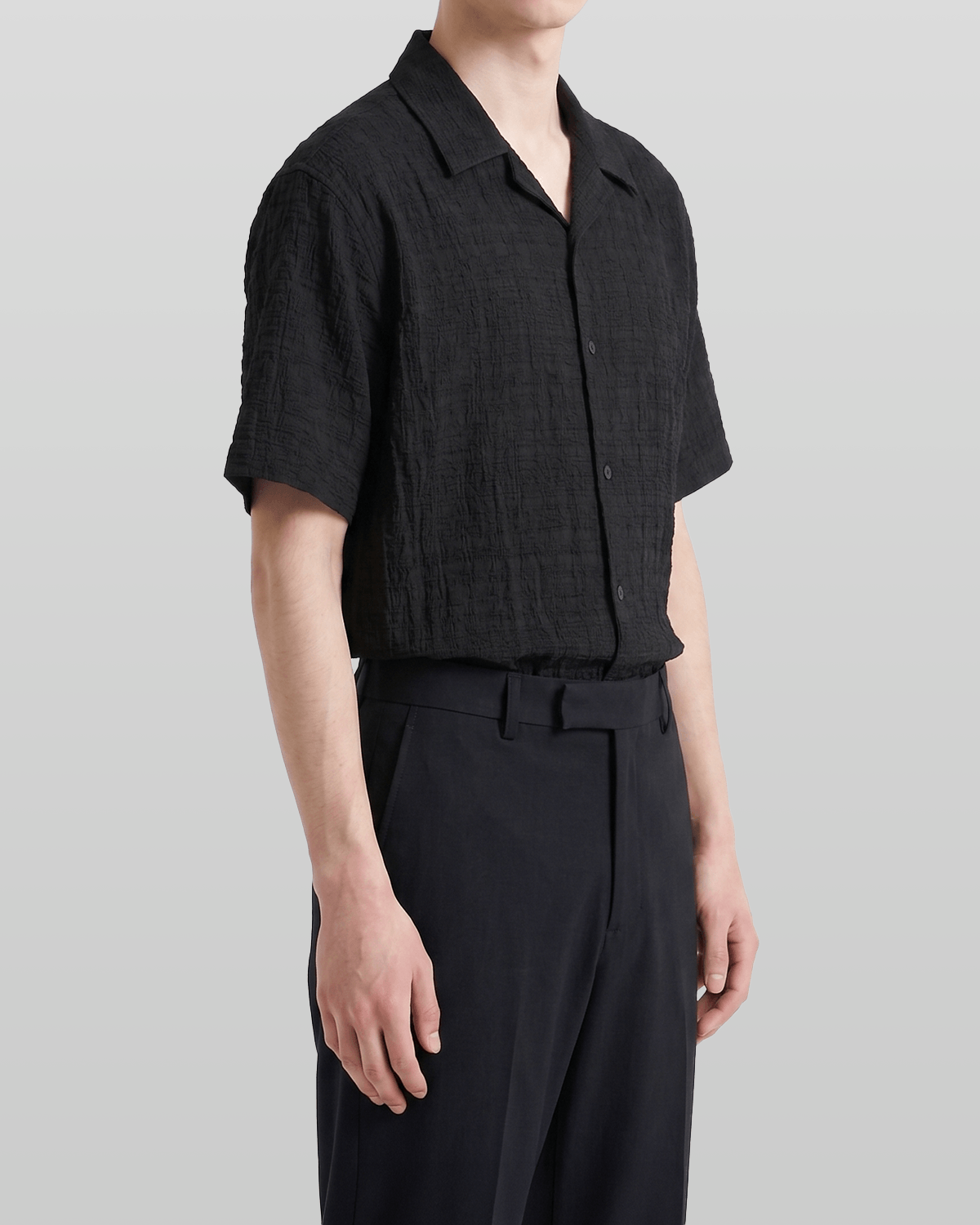 Crinkle Texture Open Collar Shirt