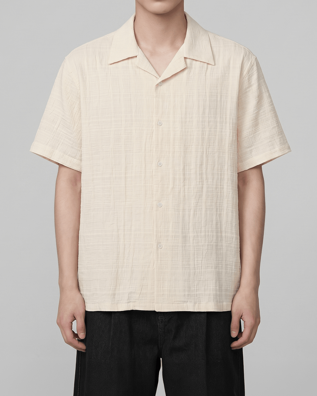 Crinkle Texture Open Collar Shirt