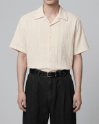 Crinkle Texture Open Collar Shirt