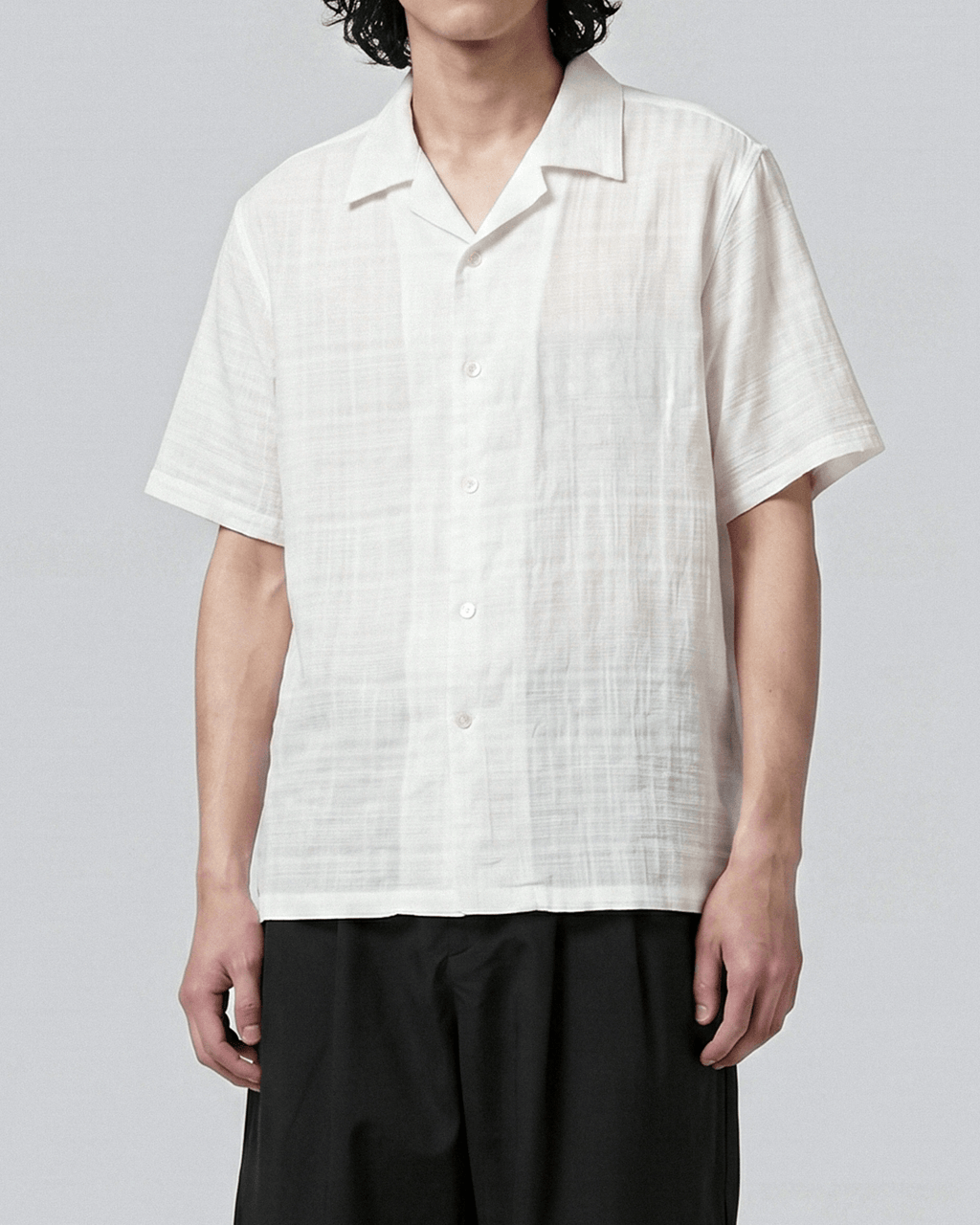 Crinkle Texture Open Collar Shirt
