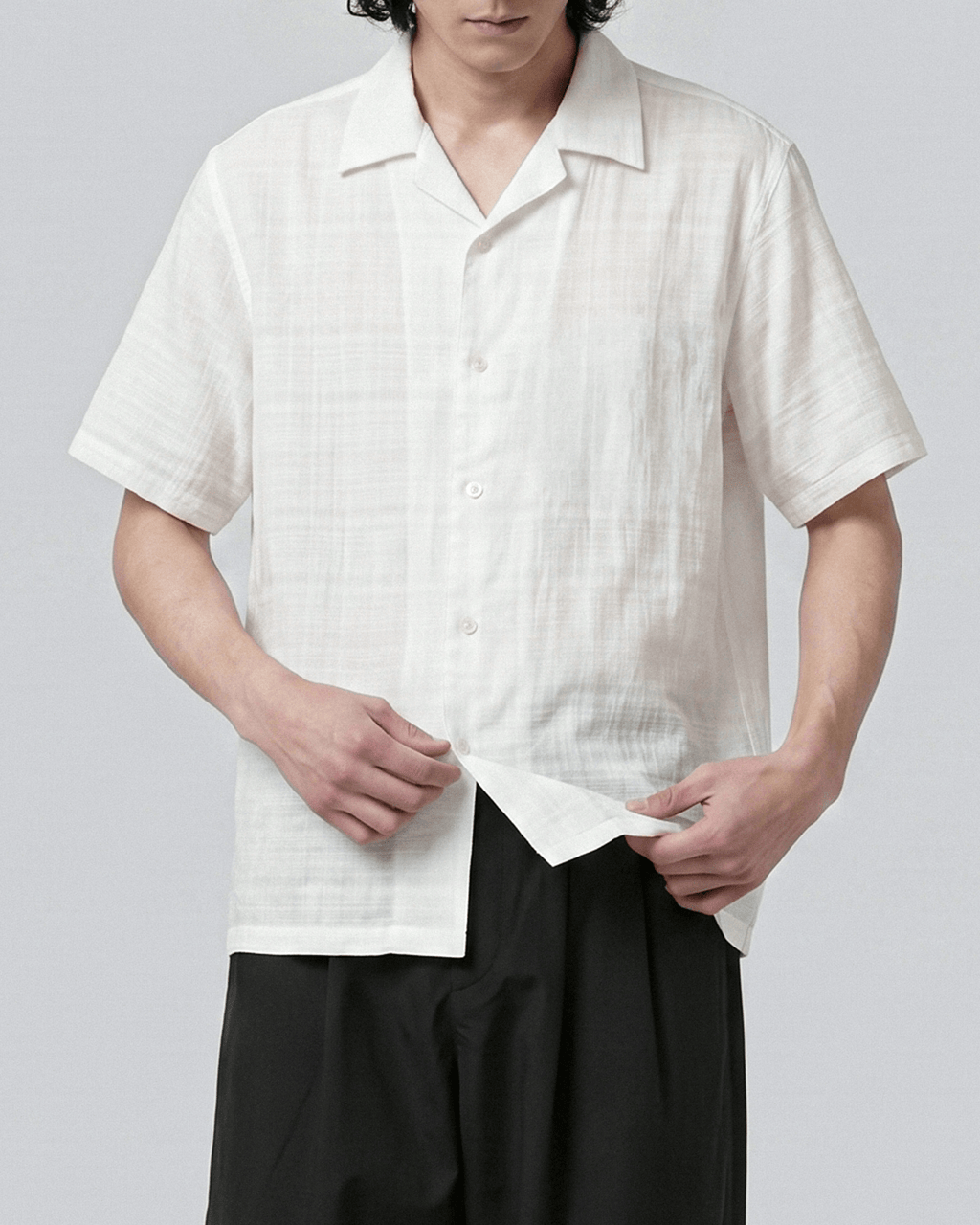 Crinkle Texture Open Collar Shirt