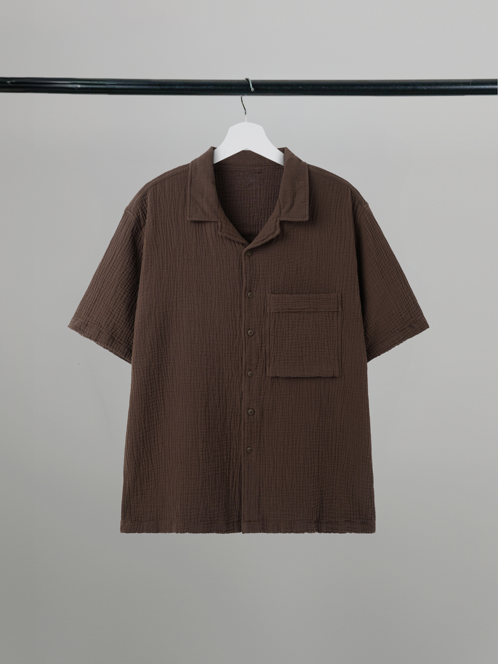 Open Collar Crinkled Short Sleeve Shirt