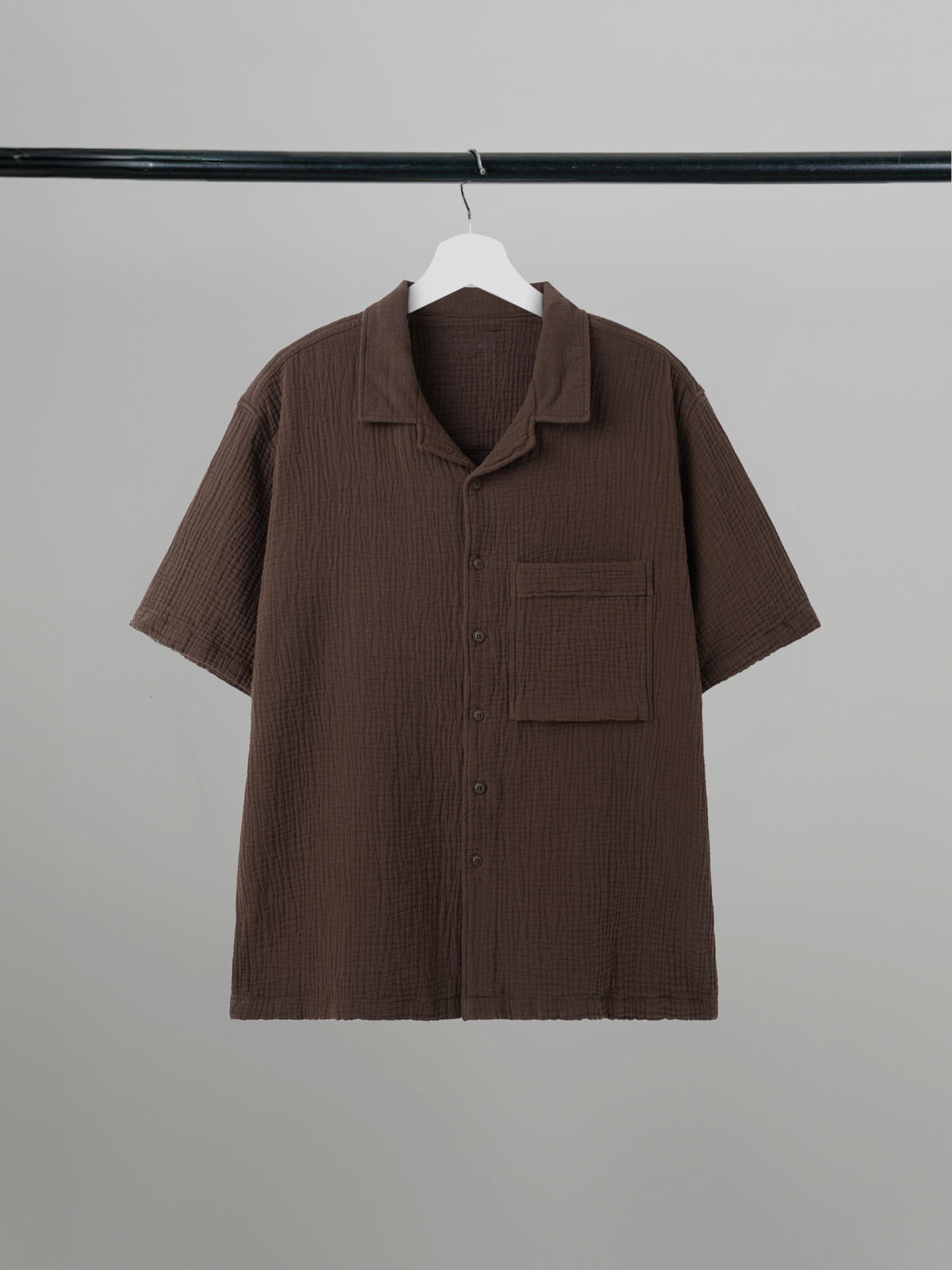 Open Collar Crinkled Short Sleeve Shirt
