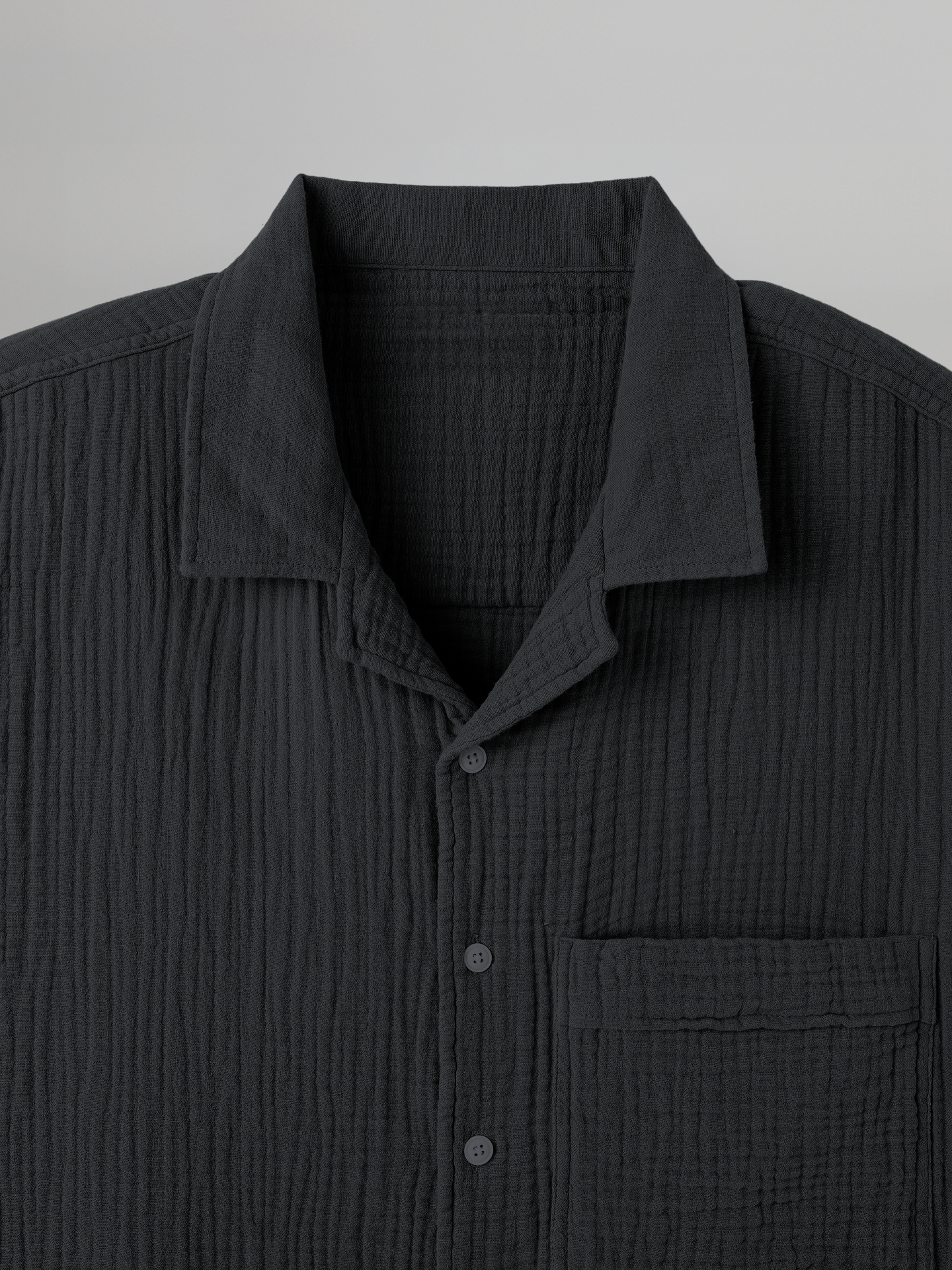 Open Collar Crinkled Short Sleeve Shirt