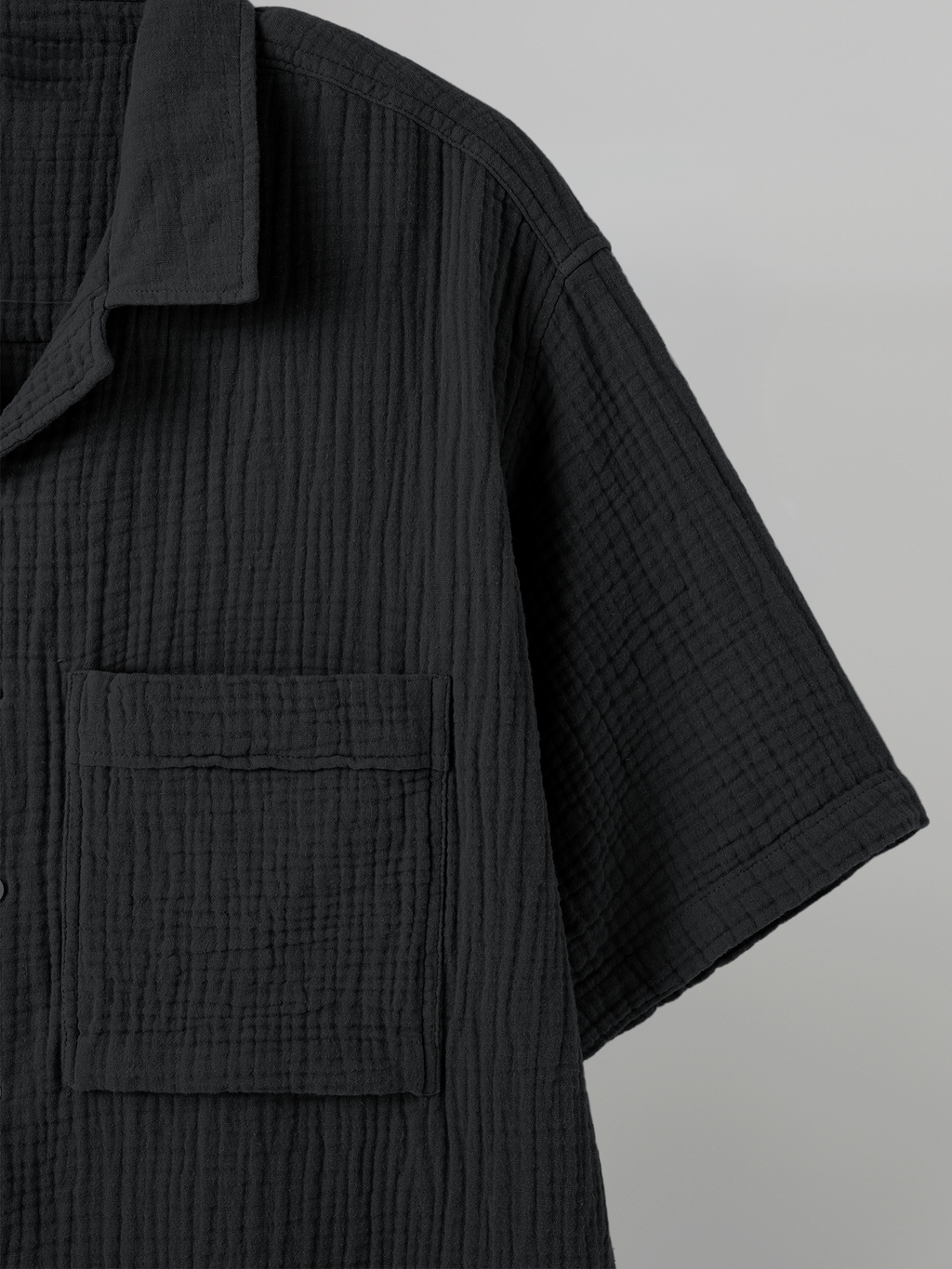 Open Collar Crinkled Short Sleeve Shirt