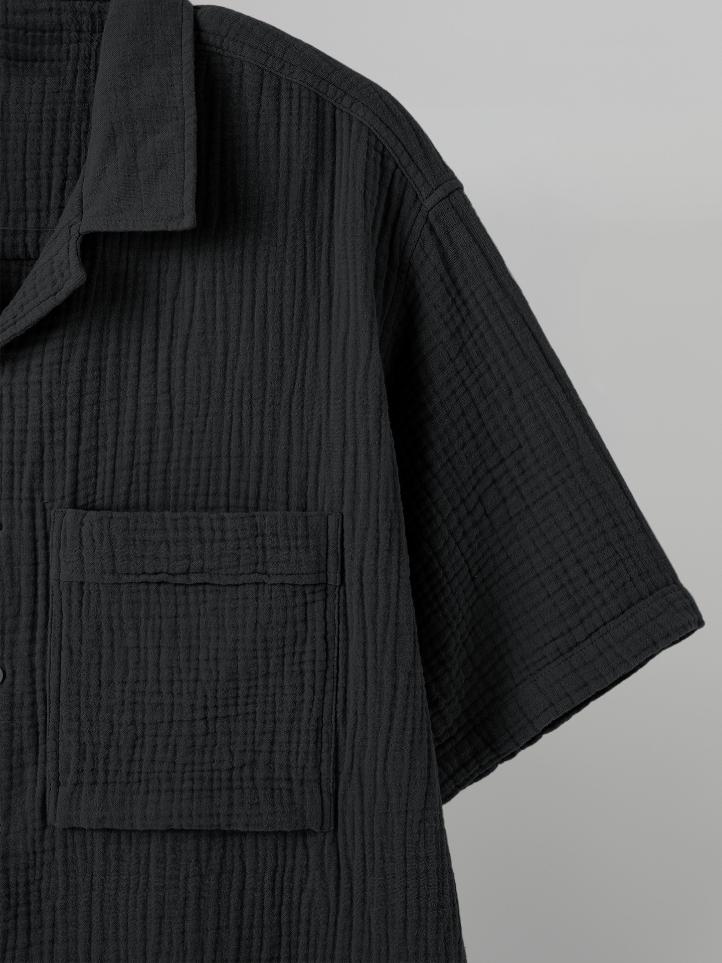 Open Collar Crinkled Short Sleeve Shirt