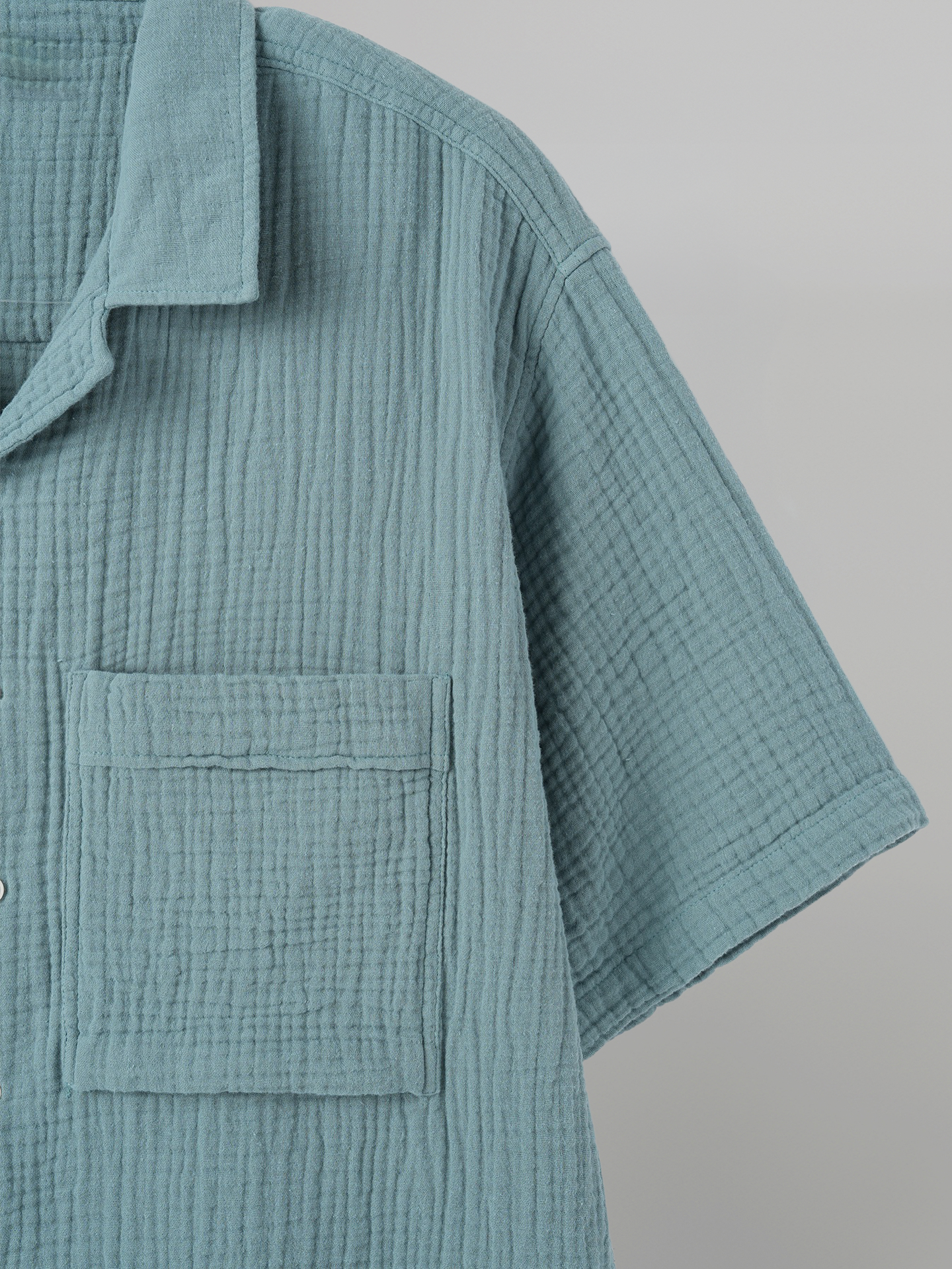 Open Collar Crinkled Short Sleeve Shirt