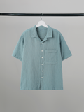 Open Collar Crinkled Short Sleeve Shirt