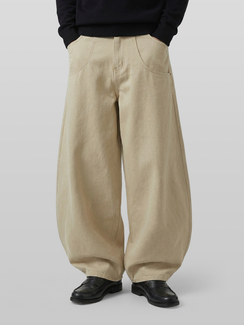 Cross-Pocket Wide Balloon Pants beige – Detail | wide-leg / pleated / relaxed tailoring | UNPROVEN
