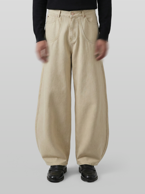 Cross-Pocket Wide Balloon Pants beige – Front view | wide-leg / pleated / relaxed tailoring | UNPROVEN