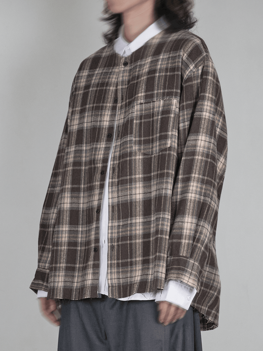 Collarless Check Shirt