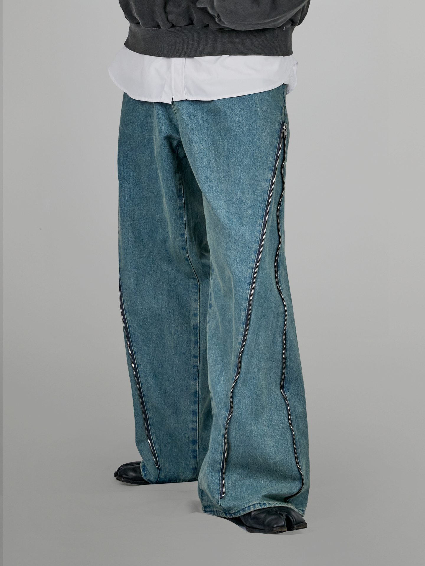 Side Zip Baggy Jeans