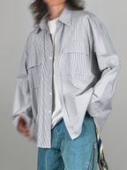 Stripe Shirt Gray-1 – Front view | clean essentials / minimalist | UNPROVEN