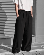 Pocket Tailored Wide Pants | UNPROVEN. Black front - cleanfit minimal - UNPROVEN