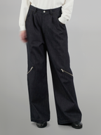 Side Zip Design Denim Jeans dark-indigo – Front view | wide-leg denim / relaxed denim | UNPROVEN